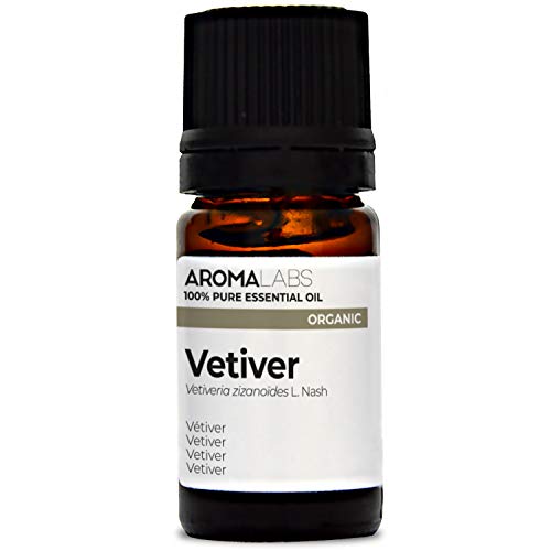 Vetiver Orgánico - 5 ml - Aceite esencial 100% natural y Orgánico - calidad verificada por cromatografía - Aroma Labs