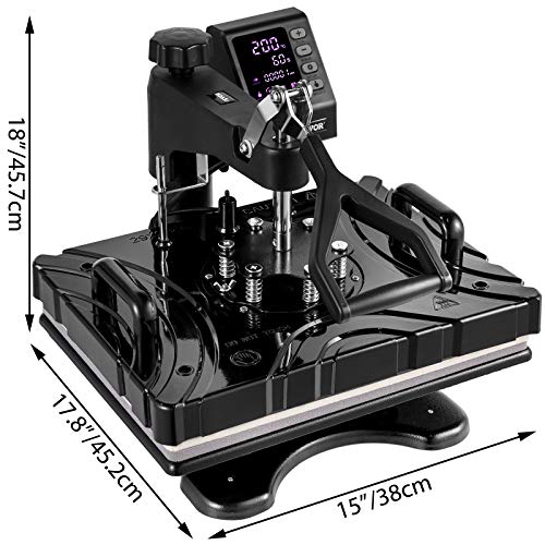 VEVOR 10 en 1 Máquina de Prensa de Calor Multifuncional 30 x 38 cm Prensa de Transferencia Giratoria 360° Máquina de Sublimación, Prensa de Calor, Prensa Térmica Negra para Camisetas, Tazas
