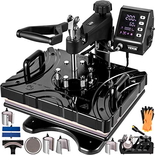 VEVOR 10 en 1 Máquina de Prensa de Calor Multifuncional 30 x 38 cm Prensa de Transferencia Giratoria 360° Máquina de Sublimación, Prensa de Calor, Prensa Térmica Negra para Camisetas, Tazas