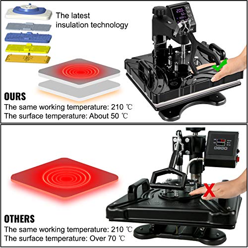 VEVOR 10 en 1 Máquina de Prensa de Calor Multifuncional 30 x 38 cm Prensa de Transferencia Giratoria 360° Máquina de Sublimación, Prensa de Calor, Prensa Térmica Negra para Camisetas, Tazas