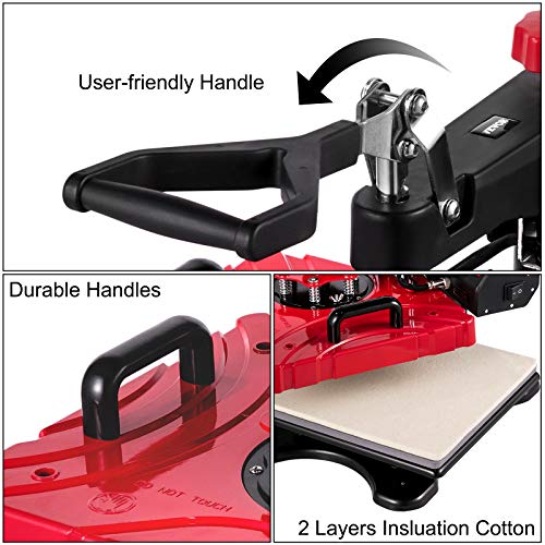 VEVOR Prensa de Calor Multifuncional Roja 8 en 1 Máquina de Sublimación 1.000 W 29 x 38 cm Prensa de Calor Profesional para Sublimación de Camisetas, Diseño Giratorio de 360°, con Accesorios