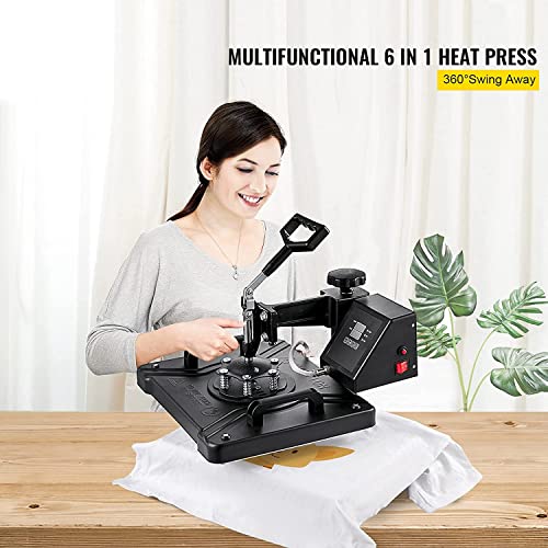 VEVOR Prensa Digital Por Calor Multifunción 6 En 1, Para La Transferencia Por Sublimación de Camisetas Tazas Gorras 38x30cm, Máquina de Transferencia de Calor Multifuncional para Camisetas
