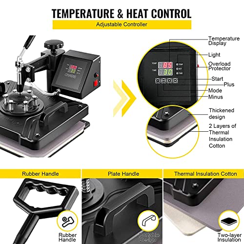 VEVOR Prensa Digital Por Calor Multifunción 6 En 1, Para La Transferencia Por Sublimación de Camisetas Tazas Gorras 38x30cm, Máquina de Transferencia de Calor Multifuncional para Camisetas
