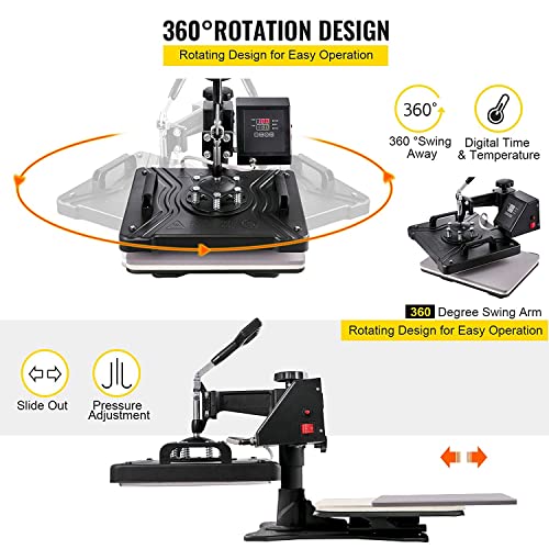 VEVOR Prensa Digital Por Calor Multifunción 6 En 1, Para La Transferencia Por Sublimación de Camisetas Tazas Gorras 38x30cm, Máquina de Transferencia de Calor Multifuncional para Camisetas
