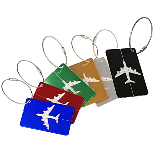 Viaje Luggage ID Tag para Maletas Equipaje Etiqueta Metálica para Equipaje para Avión Etiqueta de Equipaje de Aluminio para Etiquetas de Identificación de Equipaje, Juego de 6 piezas