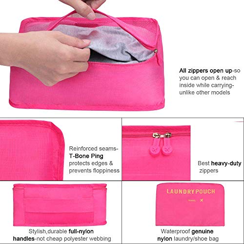 Vicloon Organizador de Maletas, 8 Piezas Bolsas Organizadoras Maleta, Impermeable Organizadores Maleta Viaje Equipaje Incluir 3 Cubos de Embalaje, 3 Bolsos de la Compresión y 2 Bolsas de Zapatos