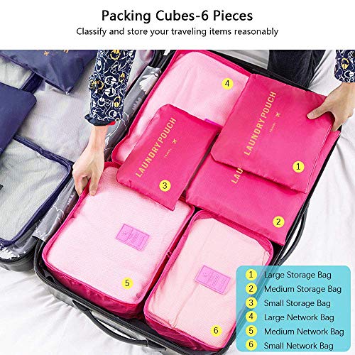Vicloon Organizador de Maletas, 8 Piezas Bolsas Organizadoras Maleta, Impermeable Organizadores Maleta Viaje Equipaje Incluir 3 Cubos de Embalaje, 3 Bolsos de la Compresión y 2 Bolsas de Zapatos