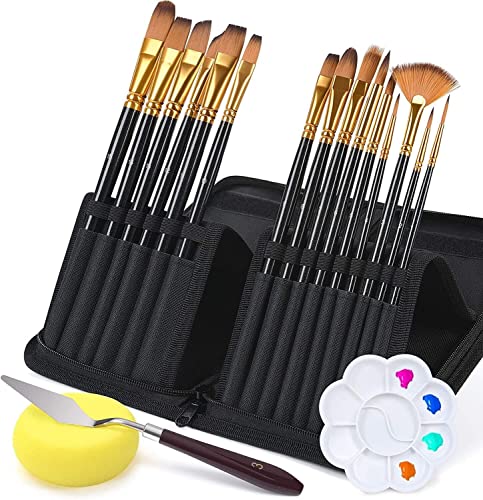 Vicloon Pinceles de Pintura, 18Pc Juego de Pinceles Profesionales con Estuche, Pinceles de Artista de Nylon Pinceles para Pintura Al óLeo de Guache Acuarela Arte AcríLicos Cepillo de Pintura (Dorado)