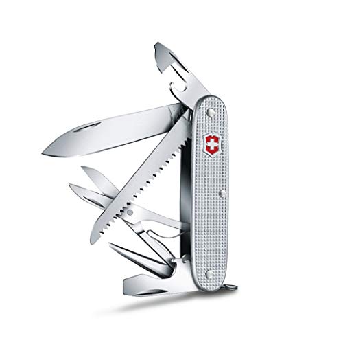 Victorinox Farmer X Alox Navaja con 10 funciones, incluyendo hoja grande, sierra para madera y tijeras, de color plateado