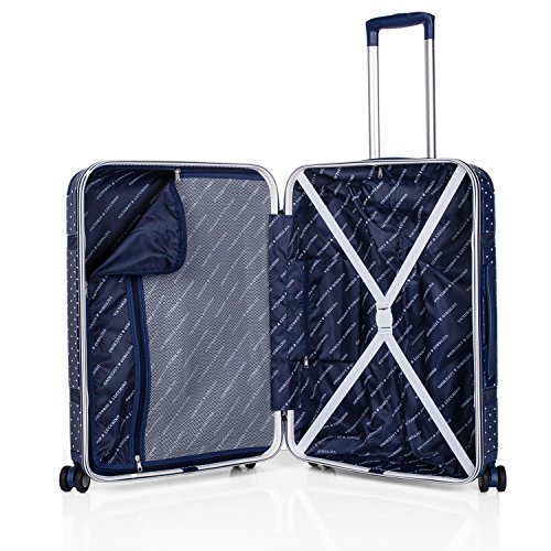 VICTORIO & LUCCHINO - 80160 Maleta Trolley 60 cm Mediana Policarbonato PC Estampado Lunares. Rígida, Resistente, Robusta y Super Ligera. Mango telescópico, 2 Asas retráctiles. 4 Ruedas, Color Marino
