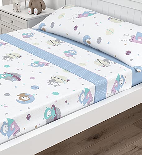 Victorio & Lucchino Juego de sábanas Infantiles coralina - Modelo Planetas (Celeste, 90 cm)