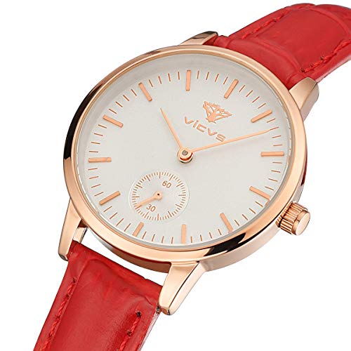 VICVS Reloj de Moda Hombre/Mujer Reloj de Cuarzo Impermeable Informal Formal (Correa roja)