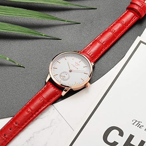 VICVS Reloj de Moda Hombre/Mujer Reloj de Cuarzo Impermeable Informal Formal (Correa roja)