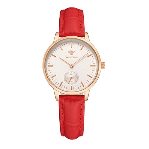 VICVS Reloj de Moda Hombre/Mujer Reloj de Cuarzo Impermeable Informal Formal (Correa roja)