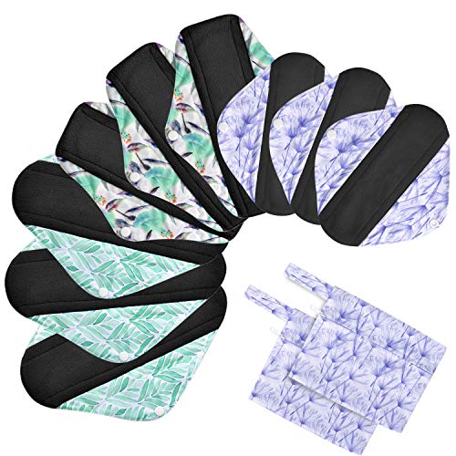 Viedouce Compresas Reutilizables,Paquete de 9 Almohadilla Menstrual Reutilizable,Algodon Salvaslip Reutilizable,Almohadilla Sanitarias Lavable con 2 Impermeables Bolsas de Almacenamiento