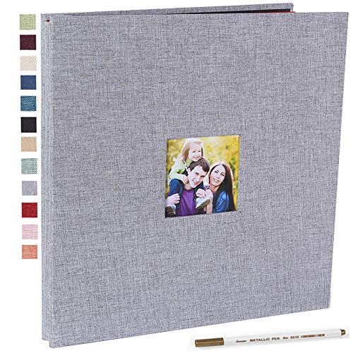 Vienrose Album Fotos Autoadhesivo 28x27 CM Album de Fotos Para Pegar y Escribir Funda de Lino Scrapbook Regalo Bebé Cumpleanos Recuerdos Boda Aniversario Familiares con un bolígrafo Metálico