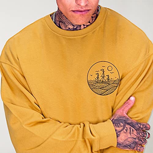 VIENTO Drifter Sweatshirt para Hombre (Mostaza, L)