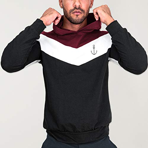VIENTO Patch Flash Anchor Simple Sudadera para Hombre (Black, M)