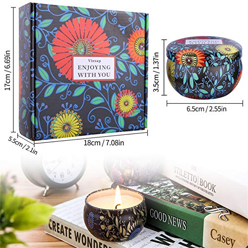 Viesap Velas Aromaticas, 4pcs Cera de Soja 100% Natural, Vela Aromática Caja de Regalo, Mujer Velas Perfumadas, Aromaterapia Relajación Baño Yoga Acción de Gracias Navidad Día de San Valentín Regalos