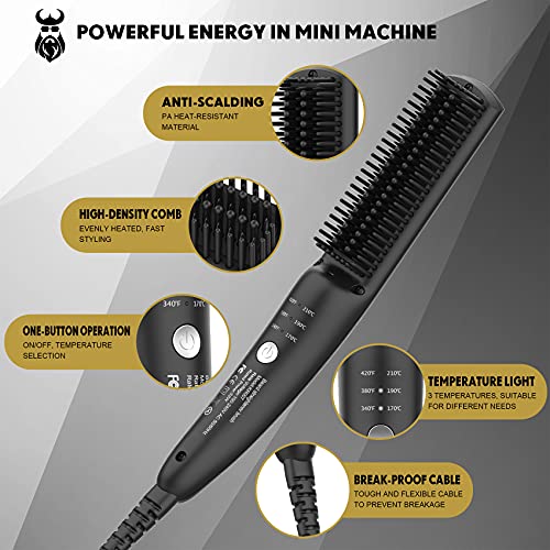 VIKICON Alisador de Barba, Cepillo Barba de Calentamiento Rápido De 30s, Mini Peine Alisador de Calentamiento para Hombres, Peine de Pelo Caliente Iónico para Peinar Barba Larga Y Corta