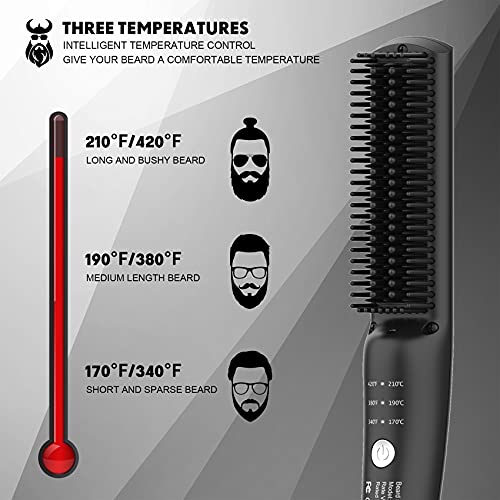 VIKICON Alisador de Barba, Cepillo Barba de Calentamiento Rápido De 30s, Mini Peine Alisador de Calentamiento para Hombres, Peine de Pelo Caliente Iónico para Peinar Barba Larga Y Corta