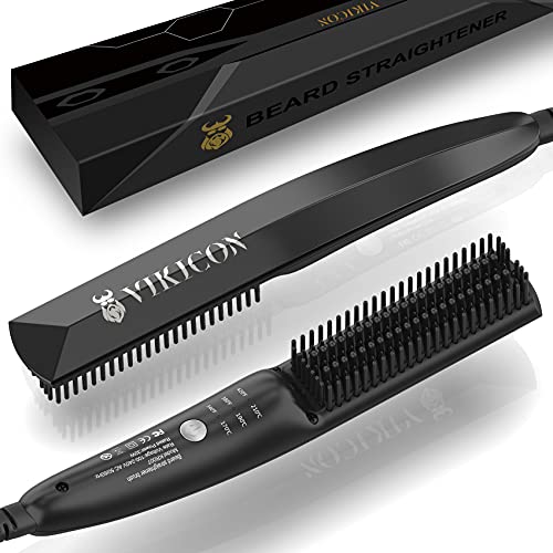 VIKICON Alisador de Barba, Cepillo Barba de Calentamiento Rápido De 30s, Mini Peine Alisador de Calentamiento para Hombres, Peine de Pelo Caliente Iónico para Peinar Barba Larga Y Corta
