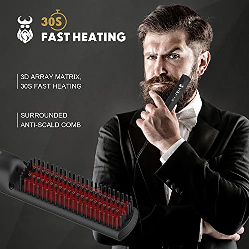 VIKICON Alisador de Barba, Cepillo Barba de Calentamiento Rápido De 30s, Mini Peine Alisador de Calentamiento para Hombres, Peine de Pelo Caliente Iónico para Peinar Barba Larga Y Corta