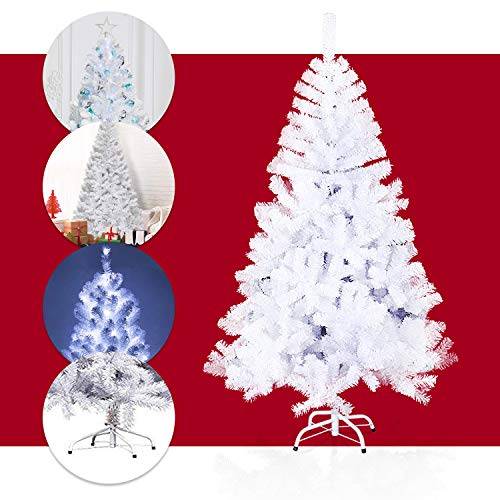 vingo Árbol de Navidad Artificial, 180cm Blanco Pino Arbol para Decoración Navideña Nevado de Picea, Aguja de Pino, con Soporte