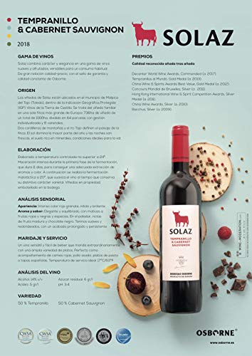 Vino Tinto D.O. Tierra De Castilla Solaz tinto variedad uva Tempranillo y Cabernet Sauvignon 75 cl