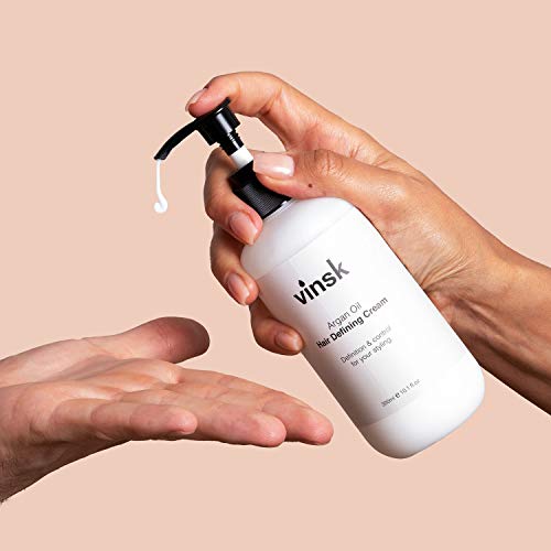 vinsk Crema de defensa de aceite de argán en calidad de peluquería óptima, control y cuidado intensivo para el cabello, perfecto para el pelo largo, rizos y ondulado de Vinsk Defining Cream