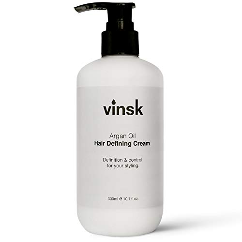 vinsk Crema de defensa de aceite de argán en calidad de peluquería óptima, control y cuidado intensivo para el cabello, perfecto para el pelo largo, rizos y ondulado de Vinsk Defining Cream