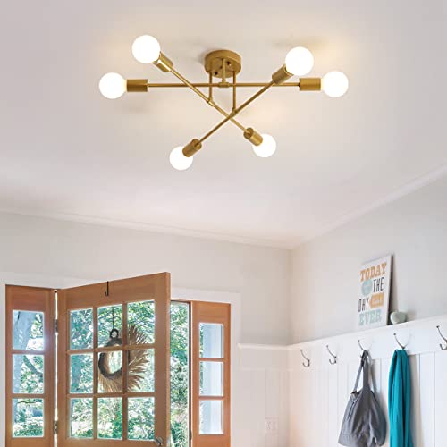 Vintage Lámpara Colgante de Techo con 6 Luces E27 Lámparas de techo en Metal Moderno Lámpara de Araña Techo para Dormitorio Sala de Estar Cocina Salón Comedor Pasillo (Sin bombilla)