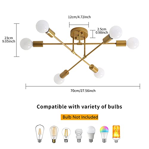 Vintage Lámpara Colgante de Techo con 6 Luces E27 Lámparas de techo en Metal Moderno Lámpara de Araña Techo para Dormitorio Sala de Estar Cocina Salón Comedor Pasillo (Sin bombilla)