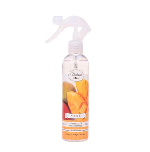 VINTAGE PARFUM. Pack de ambientación para Coche y hogar. con Fragancia a Mango y Canela-Naranja (Mikado, Pulverizable para casa, Colgante Coche, Pulverizable Auto).