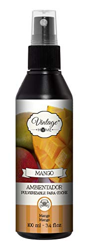VINTAGE PARFUM. Pack de ambientación para Coche y hogar. con Fragancia a Mango y Canela-Naranja (Mikado, Pulverizable para casa, Colgante Coche, Pulverizable Auto).