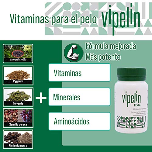 VIPELÍN FORTE | Vitaminas para el pelo, tratamiento caída del cabello | Específico para hombre | Ingredientes 100% naturales | FABRICADO EN ESPAÑA