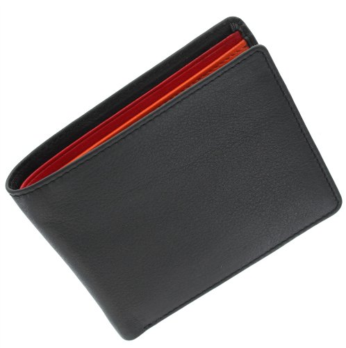 Visconti Colección Bond M Cartera de Cuero para Hombre BD10 Bloqueo RFID Negro/Naranja/Rojo