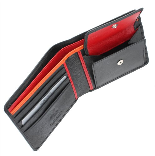 Visconti Colección Bond M Cartera de Cuero para Hombre BD10 Bloqueo RFID Negro/Naranja/Rojo