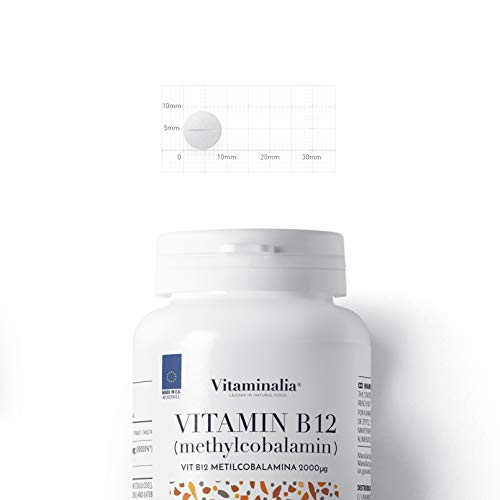 Vitamina b12 2000mg veganas de Vitaminalia | Dosis Alta de Metilcobalamina | Suplementos b12 para reducir el cansancio | Sin Gluten, Sin Lactosa, Sin OMG, 365 Tabletas