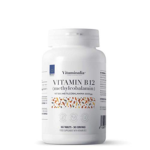 Vitamina b12 2000mg veganas de Vitaminalia | Dosis Alta de Metilcobalamina | Suplementos b12 para reducir el cansancio | Sin Gluten, Sin Lactosa, Sin OMG, 365 Tabletas