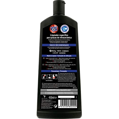 Vitroclen Limpiador de Vitrocerámica en crema, acción protectora y desengrasante - 450 ml