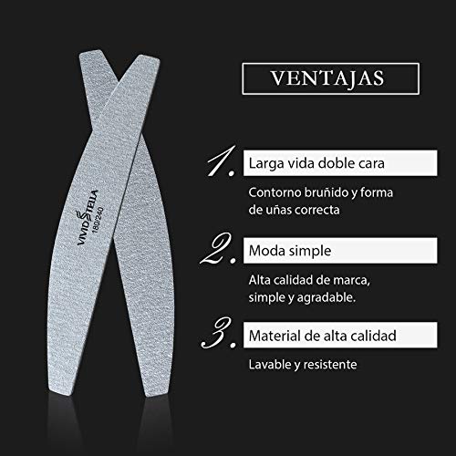 Vivid Stella Limas de Uñas Profesionales 180/240 Gel Lima Uñas de Doble Cara Barco Gris Lima de Uñas de Doméstico de Salones 10Pcs