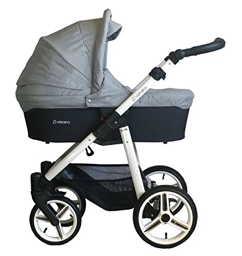 Vizaro ONYX 2022 Trío 3 en 1 - Carrito Bebé GAMA ALTA - MARCA ESPAÑOLA - Ligero y funcional - Garantía 3 Años - Textil GRIS Chasis BLANCO