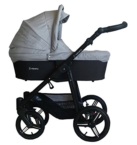 Vizaro ONYX 2022 TRÍO 3 en 1 - Cochecito Bebé GAMA ALTA - MARCA ESPAÑOLA - Ligero y funcional - Garantía 3 Años - Textil GRIS Chasis NEGRO