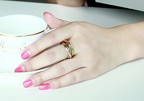 VNOX Acero Inoxidable Tri Color Oro,Rosa,Tono de Plata Bloqueado Anillo de Banda de Boda para Las Mujeres