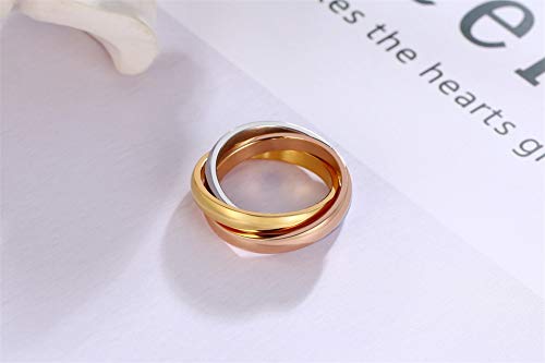 VNOX Acero Inoxidable Tri Color Oro,Rosa,Tono de Plata Bloqueado Anillo de Banda de Boda para Las Mujeres