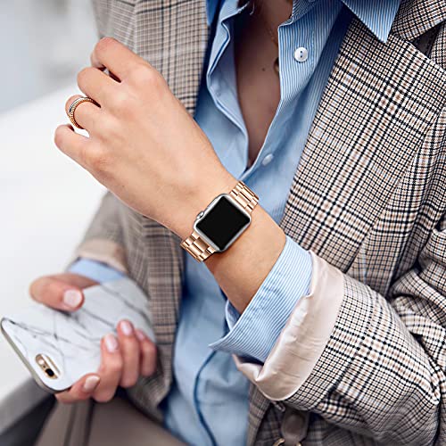 Vobafe Compatible con Correa Apple Watch 41mm 40mm 38mm SE, Pulsera de Repuesto de Metal de Acero Inoxidable Compatible con iWatch Series 7 6 5 4 3 2 1, Oro Real
