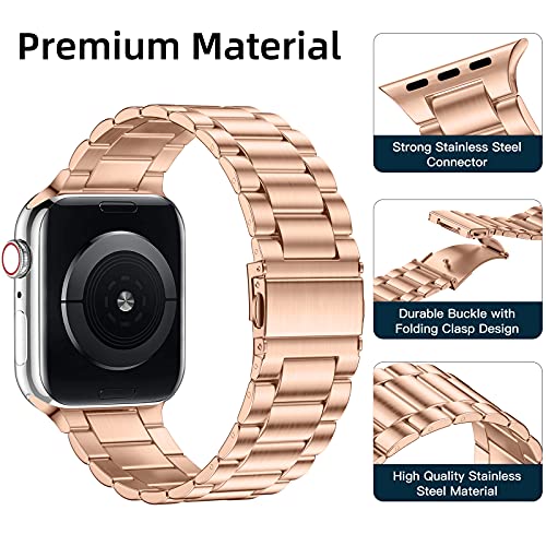 Vobafe Compatible con Correa Apple Watch 41mm 40mm 38mm SE, Pulsera de Repuesto de Metal de Acero Inoxidable Compatible con iWatch Series 7 6 5 4 3 2 1, Oro Real