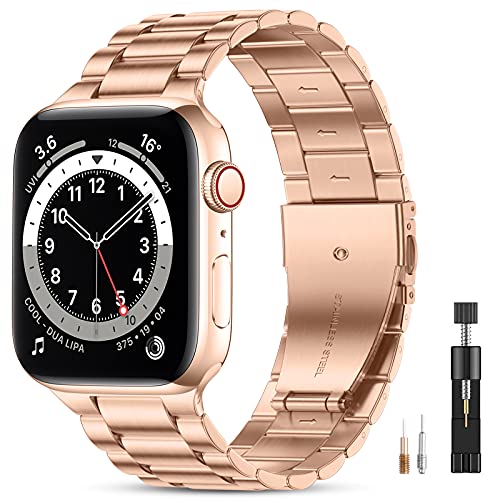 Vobafe Compatible con Correa Apple Watch 41mm 40mm 38mm SE, Pulsera de Repuesto de Metal de Acero Inoxidable Compatible con iWatch Series 7 6 5 4 3 2 1, Oro Real