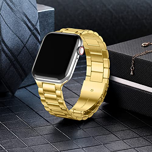 Vobafe Compatible con Correa Apple Watch 45mm 44mm 42mm SE, Pulsera de Repuesto de Metal de Acero Inoxidable Compatible con iWatch Series 7 6 5 4 3 2 1, Oro